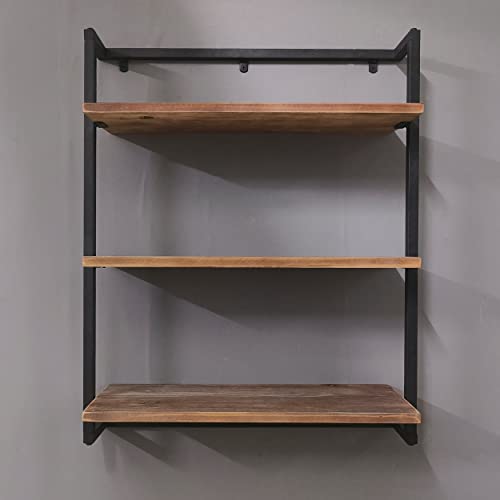 Industrial Shelves,3 Tier Iron Shelving Rustic Metal Floating Shelf,24 in Solid Wood Planks Wall Mounted Bookshelf,Farmhouse Wall Hanging Storage Rack for Bedroom,Bar,Bathroom.ZHOYUEXIN