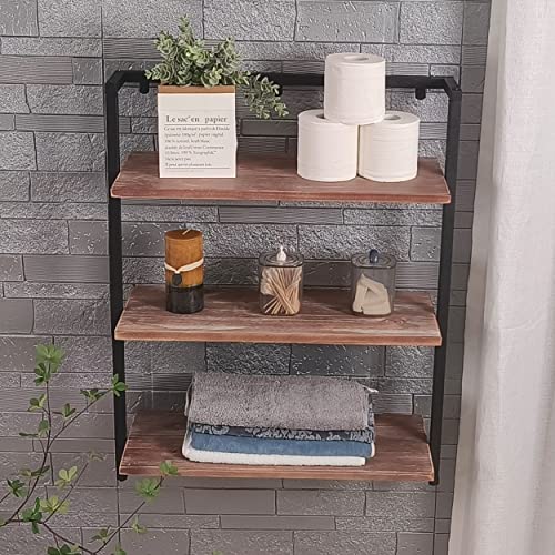 Industrial Shelves,3 Tier Iron Shelving Rustic Metal Floating Shelf,24 in Solid Wood Planks Wall Mounted Bookshelf,Farmhouse Wall Hanging Storage Rack for Bedroom,Bar,Bathroom.ZHOYUEXIN