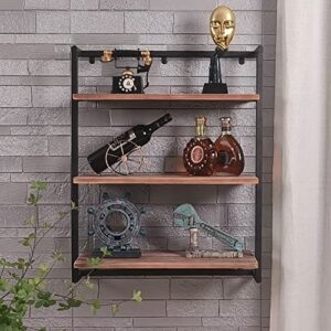 Industrial Shelves,3 Tier Iron Shelving Rustic Metal Floating Shelf,24 in Solid Wood Planks Wall Mounted Bookshelf,Farmhouse Wall Hanging Storage Rack for Bedroom,Bar,Bathroom.ZHOYUEXIN