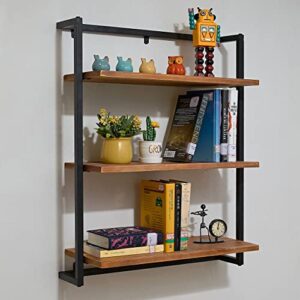 Industrial Shelves,3 Tier Iron Shelving Rustic Metal Floating Shelf,24 in Solid Wood Planks Wall Mounted Bookshelf,Farmhouse Wall Hanging Storage Rack for Bedroom,Bar,Bathroom.ZHOYUEXIN