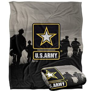 u.s. army blanket, 50″x60″ u.s. army logo with soldier silhouette, silky touch sherpa back super soft throw