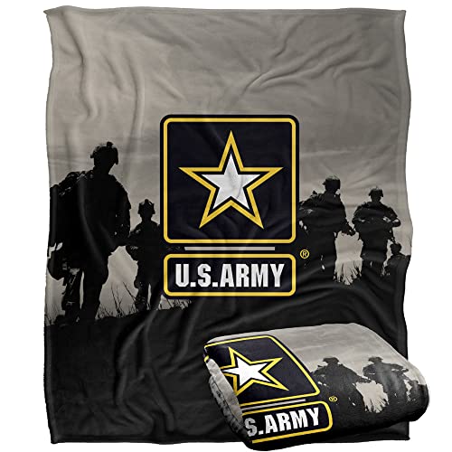 U.S. Army Blanket, 50"x60" U.S. Army Logo with Soldier Silhouette, Silky Touch Sherpa Back Super Soft Throw