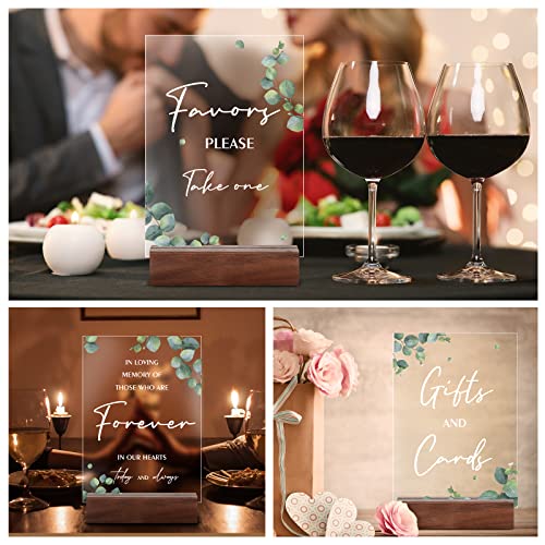 4 Pcs Acrylic Wedding Reception Signs with Wood Stand Clear Gifts and Cards Sign with Holder Please Sign Our Guestbook 5 x 7 Inch Rustic Calligraphy Wedding Sign for Wedding Ceremony Reception(Leaves)