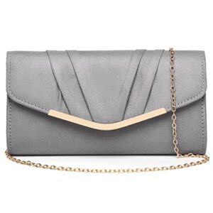detara women evening bag suede pleated clutch purse envelope clutches wedding party bridal purse (grey)