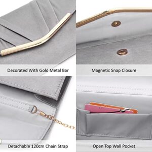 DETARA Women Evening Bag Suede Pleated Clutch Purse Envelope Clutches Wedding Party Bridal Purse (Grey)