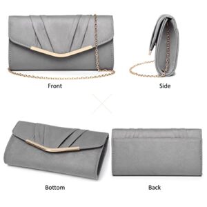 DETARA Women Evening Bag Suede Pleated Clutch Purse Envelope Clutches Wedding Party Bridal Purse (Grey)