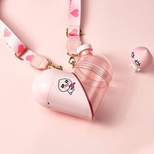 nonoo kawaii heart shaped water bottle with storage cute heart water bottle with strap chritmas gifts for women /teen girls / sister (pink)