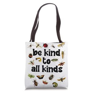 cottagecore vintage bugs ladybugs bee be kind to all kinds tote bag