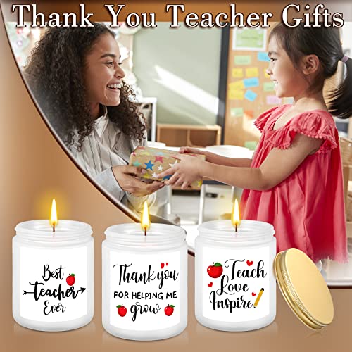 3 Pcs Teacher Appreciation Gifts Graduation Best Teacher Ever Thank You for Helping Me Grow Teacher Love Inspire Teacher Gift Scented Jar Candles for Women Men from Student, 9 Oz, 3 Scents