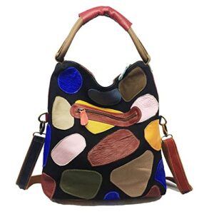 Colorful Geometric Contrast Patchwork Leather Crossbody Satchels Shoulder Bag Cute Backpack Bag for Women (tote shoulder)