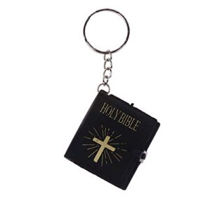 RAYNAG 4 Pack Cute Little Bibles Keychain Miniature Real Bible Keyrings Pendant, HOLY Bible with Christian Jesus Cross