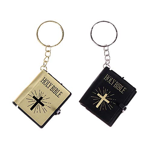 RAYNAG 4 Pack Cute Little Bibles Keychain Miniature Real Bible Keyrings Pendant, HOLY Bible with Christian Jesus Cross