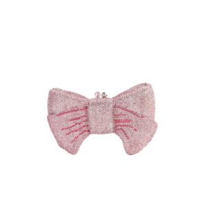 tngan women luxury bowknot shaped evening clutch sparkling rhinestones handbag for banquet wedding party, pink 2