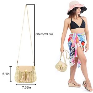 Ayliss Women Straw Crossbody Handbag Clutch Straw Shoulder Handbag Purse Rattan Summer Beach Woven Handmade Wallet Bag (Beige #2)