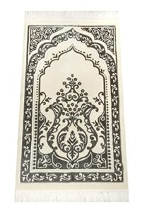 special lux velvet muslim prayer rug | thick | janamaz | sajadah | soft islamic prayer rug | islamic gifts | prayer carpet mat, elegant, grey