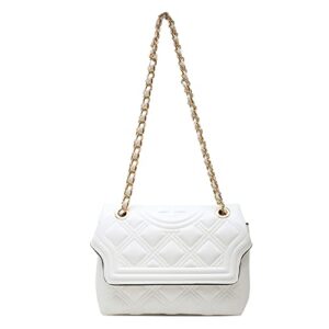 small square bag winter diamond lattice shoulder bag chain crossbody bag pu handbags and purses female (white crossbody bag)