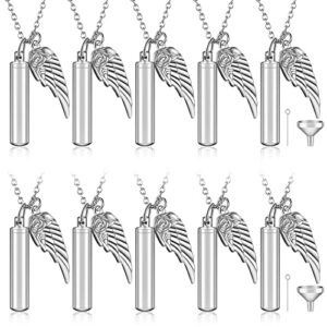 10 pieces angel wing memorial keepsake cylinder cremation ashes necklace urn necklaces holder for cremation keepsakes for men stainless jewelry with filling kit (0.31 x 1.54 inch, silver)