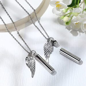 10 Pieces Angel Wing Memorial Keepsake Cylinder Cremation Ashes Necklace Urn Necklaces Holder for Cremation Keepsakes for Men Stainless Jewelry with Filling Kit (0.31 x 1.54 Inch, Silver)