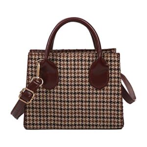 retro plaid mini handbags for women 2022 soft pu leather crossbody bag female small shoulder bag wild tote bags phone purses (17 x 13.5 x 7.5 cm,dark brown)