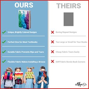 Easy Apply Stretchable Book Cover 4 Pack. 2 Solid and 2 Design Standard Jackets Fit Hardcover Textbooks Up to 8" x 10". Adhesive-Free, Nylon Fabric Protectors. Washable, Reusable Student School Supply