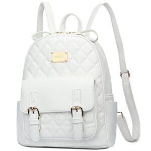kkxiu quilted women small backpack purse synthetic leather cute mini daypack fashion bookbag for teen girls (white)