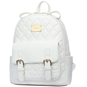 KKXIU Quilted Women Small Backpack Purse Synthetic Leather Cute Mini Daypack Fashion Bookbag for Teen Girls (White)