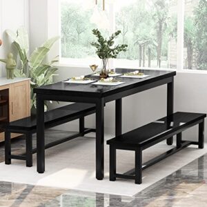 AWQM Dining Room Table Set, Kitchen Table Set with 2 Benches, Ideal for Home, Kitchen and Dining Room, Breakfast Table of 43.3x23.6x28.5 inches, Benches of 38.5x11.8x17.5 inches, Black