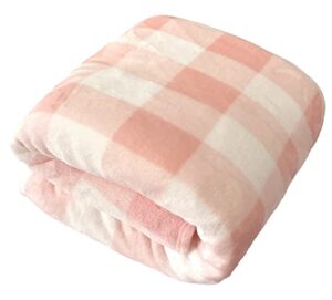 imaylex soft flannel fleece tartan blanket, buffalo plaid pattern blanket for bed couch sofa, cozy lightweight double layer fleece, 27×39 inch (70×100 cm), pink and white