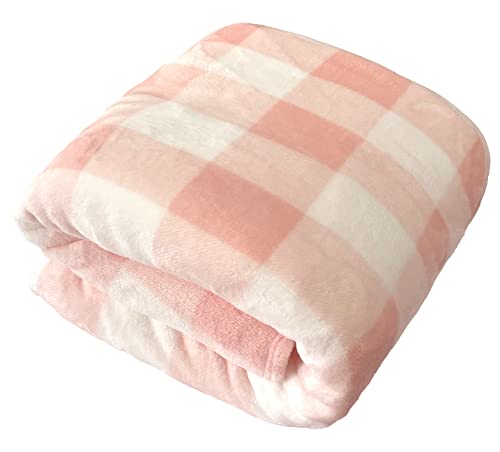 iMaylex Soft Flannel Fleece Tartan Blanket, Buffalo Plaid Pattern Blanket for Bed Couch Sofa, Cozy Lightweight Double Layer Fleece, 27x39 inch (70x100 cm), Pink and White