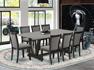 east west furniture v697mz650-9 9 piece kitchen table set includes a rectangle dining table with v-legs and 8 dark gotham grey linen fabric parson dining chairs, 40×72 inch, multi-color