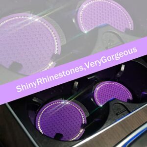 2 Pack Car Coaster for Car Cup Holder, Auto Anti Slip Bling Cup Holder Coaster 2.75 Inch Crystal Rhinestone Car Coaster Car Interior Accessories (Purple)