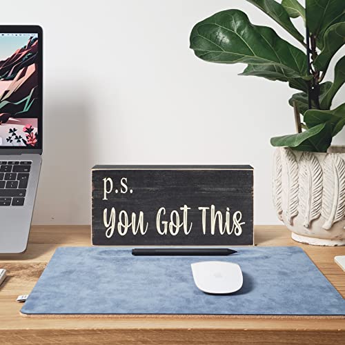 Esur Motivational Home Office Desk Black Decor - Farmhouse Wooden Box Sign Gift for Women - P.S. You Got This