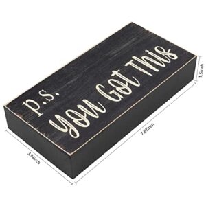 Esur Motivational Home Office Desk Black Decor - Farmhouse Wooden Box Sign Gift for Women - P.S. You Got This