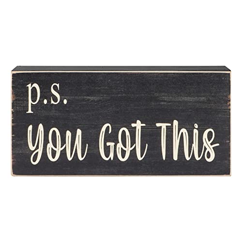 Esur Motivational Home Office Desk Black Decor - Farmhouse Wooden Box Sign Gift for Women - P.S. You Got This