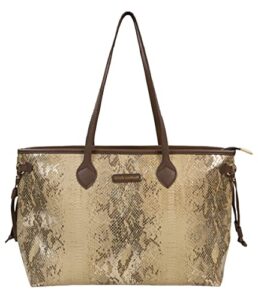leather snake print tote by simply southern, gold