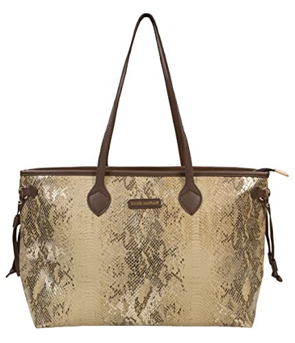 Leather Snake Print Tote By Simply Southern, Gold