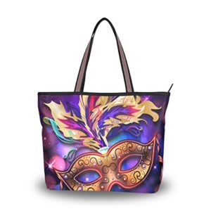colorful mardi gras mask women handbags purses tote shoulder bag top handle bag for daily work travel