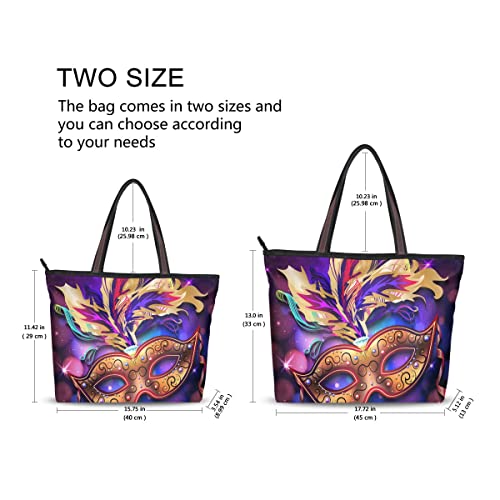 Colorful Mardi Gras Mask Women Handbags Purses Tote Shoulder Bag Top Handle Bag for Daily Work Travel