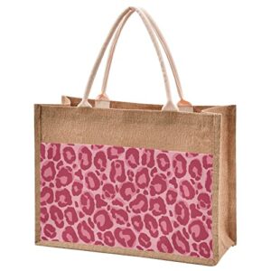 Leopard Pink Tote Bag Jute Cloth Large Capacity Trendy Durable Purses Handbags for Women Girls 4 Size