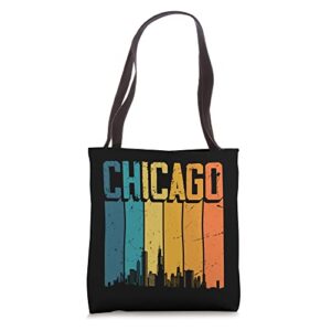 chicago usa retro vintage sunset skyline chicago tote bag