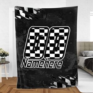 custom racing checkered flag sport lover gift personalized name number soft sherpa throw blankets | cozy fuzzy fleece throws for tv sofa, couch | comfy fluffy blanket gifts for men women 50 x 60
