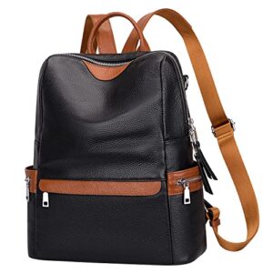 ALTOSY Leather Backpack for Women Elegant Genuine Backpack Purse Ladies Leather Shoulderbag（S80 Black/Brown）