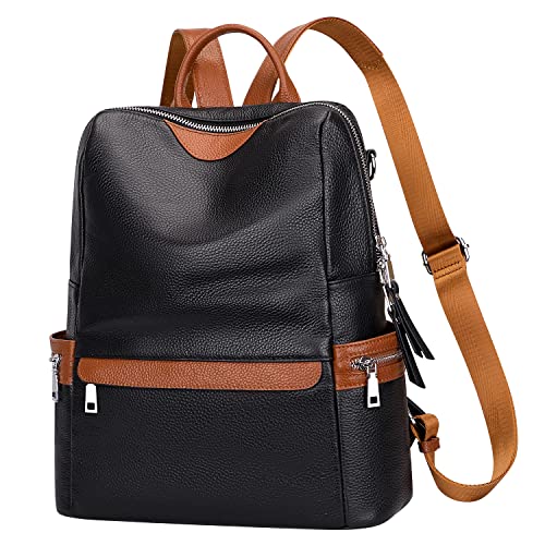 ALTOSY Leather Backpack for Women Elegant Genuine Backpack Purse Ladies Leather Shoulderbag（S80 Black/Brown）
