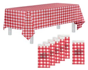 sonluma 6 pack 108″ x 54″ red checkered premium disposable plastic tablecloth for 8ft long rectangle tables, waterproof covers for indoor or outdoor events & parties