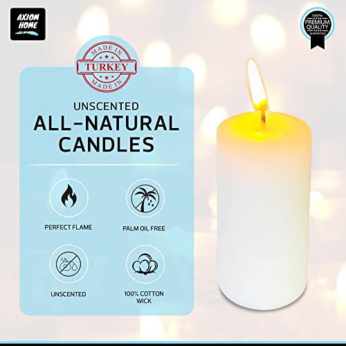 Axiom – Pack of 4 Unscented Small Votive Pillar Candles, 7.5 Hours Long Lasting Burning - 100% Natural Wax Smokeless Candles – Perfect for Weddings, Valentine's Day Parties, and Home Decor