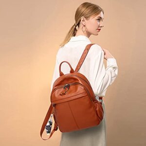 Wesccimo Genuine Leather Backpack Purse For Women Large Travel Bag Fashion Backpack Anti Theft Designer Satchel Brown