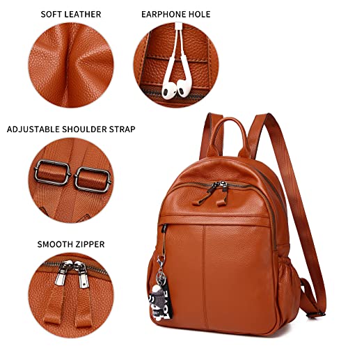 Wesccimo Genuine Leather Backpack Purse For Women Large Travel Bag Fashion Backpack Anti Theft Designer Satchel Brown