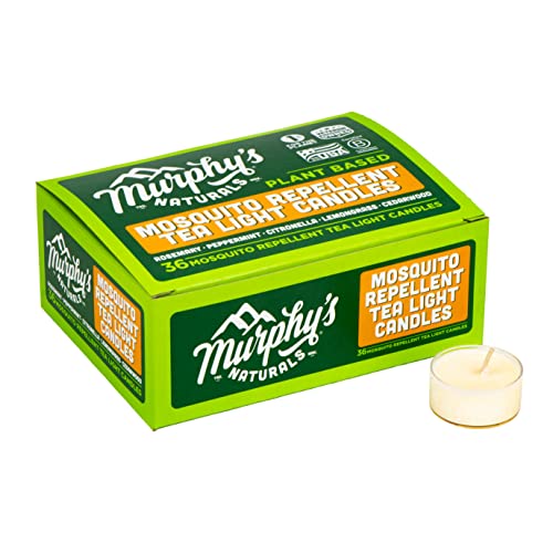 Murphy's Naturals Mosquito Repellent Tea Light Candles | DEET Free | Made with Essential Oils and a Soy/Beeswax Blend | 4 Hour Burn Time Per Candle | 36 Candles Per Box