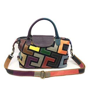 colorful geometric contrast patchwork leather crossbody satchels shoulder bag cute backpack bag for women (handbag)