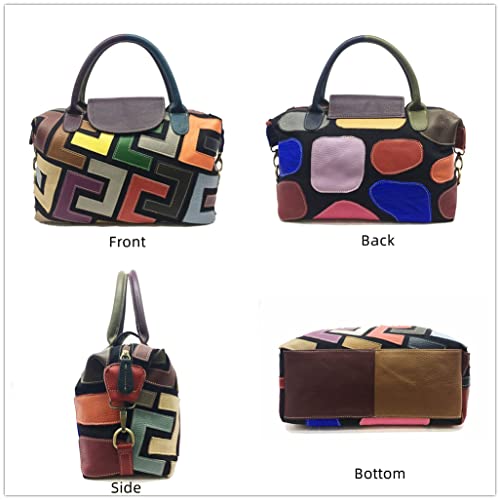 Colorful Geometric Contrast Patchwork Leather Crossbody Satchels Shoulder Bag Cute Backpack Bag for Women (handbag)